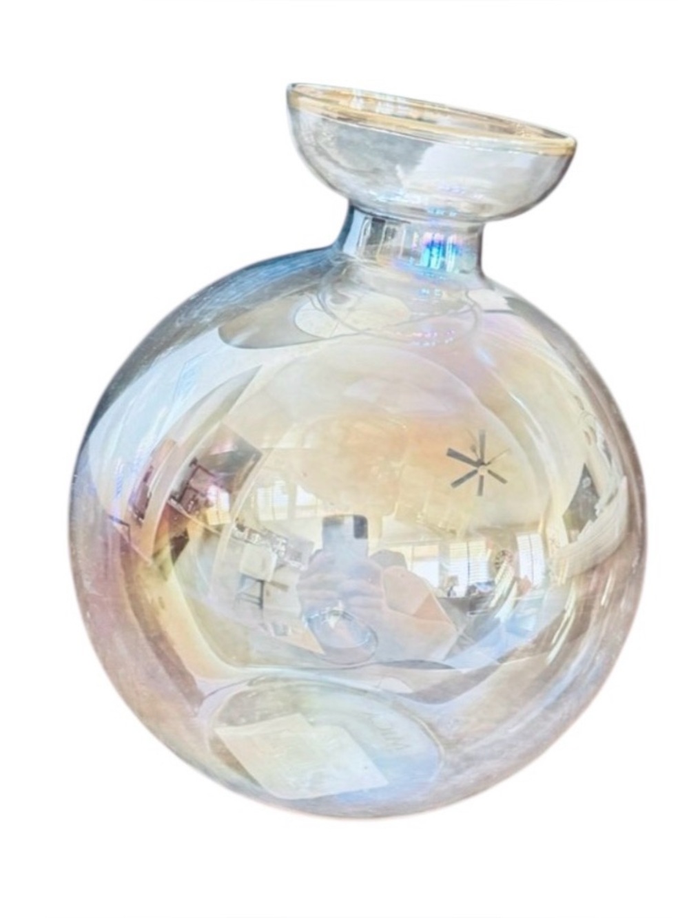 Terrain Mica Iridescent Glass Bulb Vase Gold Rim Round Sphere